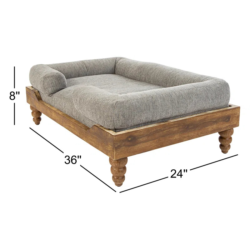 Acacia Wood Dog Bed with Washable Cushion