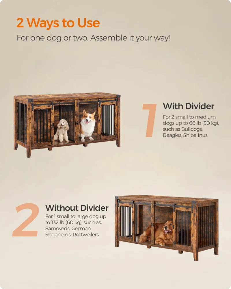Colyt 64‘’ Large Dog Crate Furniture, Heavy-Duty Indoor Dog Kennel, with Divider, Sliding Doors