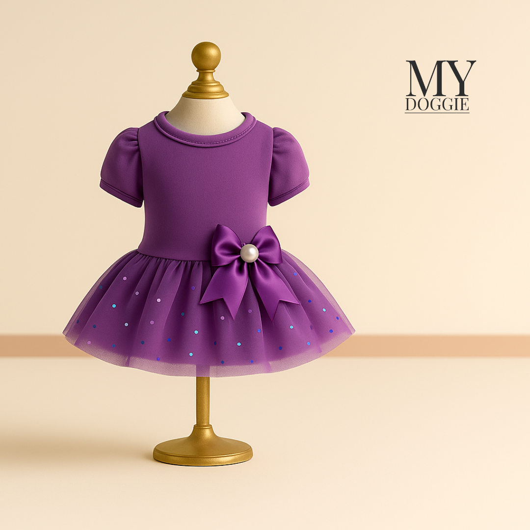 MYDOGGIEFOOD Luxury Velvet Dog Dress | Elegant Princess Outfit with Glitter Tulle & Satin Bow | Premium Gift Box | Perfect for Weddings, Birthdays & Special Occasions