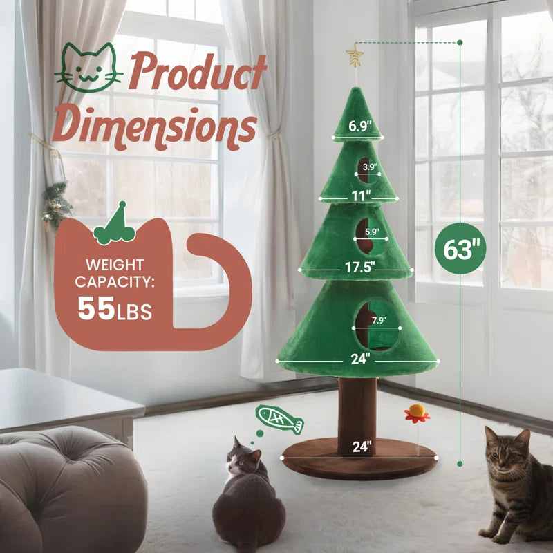 Drema 63'' H Christmas Cat Tree Condos and Toy Included