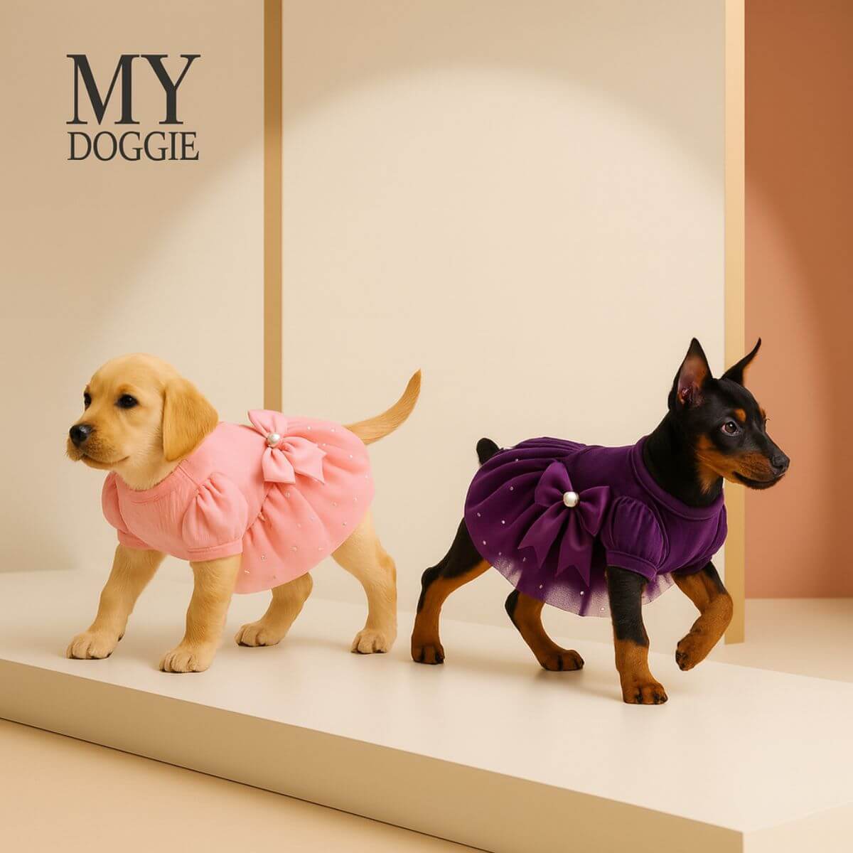MYDOGGIE Luxury Velvet Dress for Small Dogs & Puppies (Toy Breeds) | Elegant Princess Outfit with Glitter Tulle & Satin Bow | Perfect for Chihuahua, Yorkie & Teacup Sizes | Premium Gift Box Included