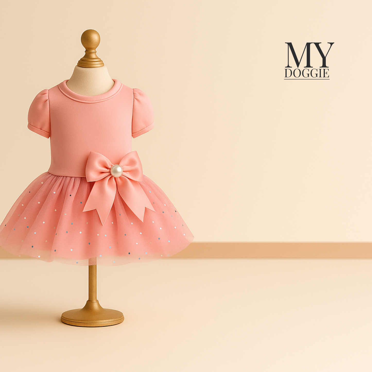My Doggie Luxury Velvet Dog Dress — Pink Princess Outfit with Glitter Tulle Skirt & Satin Bow with Pearl Detail — Premium Gift-Ready Pet Dress