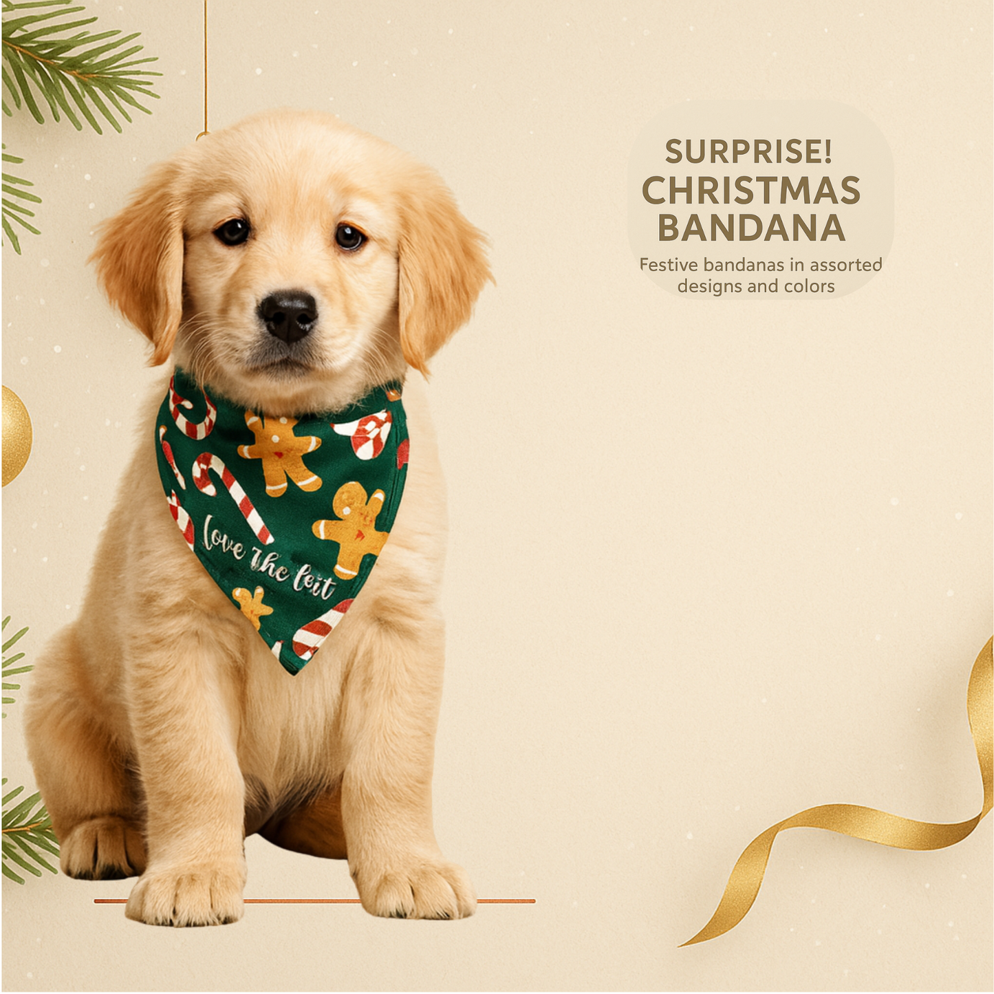 Christmas Mystery Bandana for Dogs — Surprise Holiday Print (Choose Color Family: Red, Green, White or Blue)