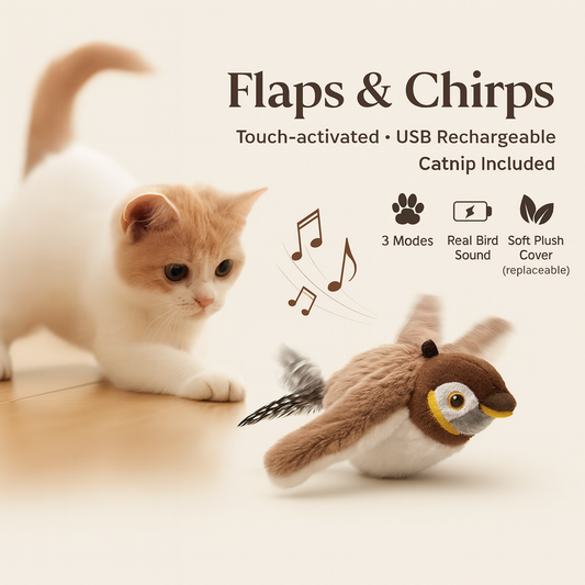 Rechargeable Flapping Bird Cat Toy — Touch-Activated with Catnip