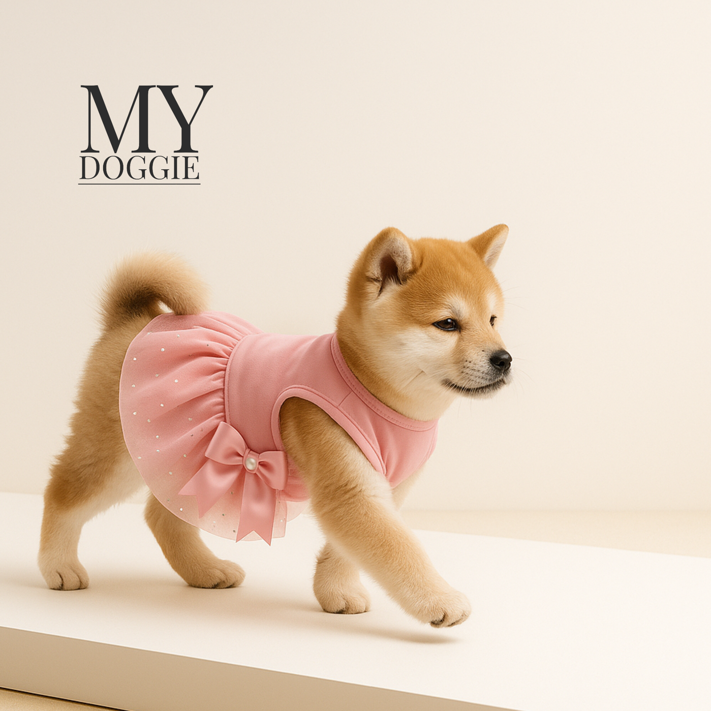 My Doggie Luxury Velvet Dog Dress — Pink Princess Outfit with Glitter Tulle Skirt & Satin Bow with Pearl Detail — Premium Gift-Ready Pet Dress