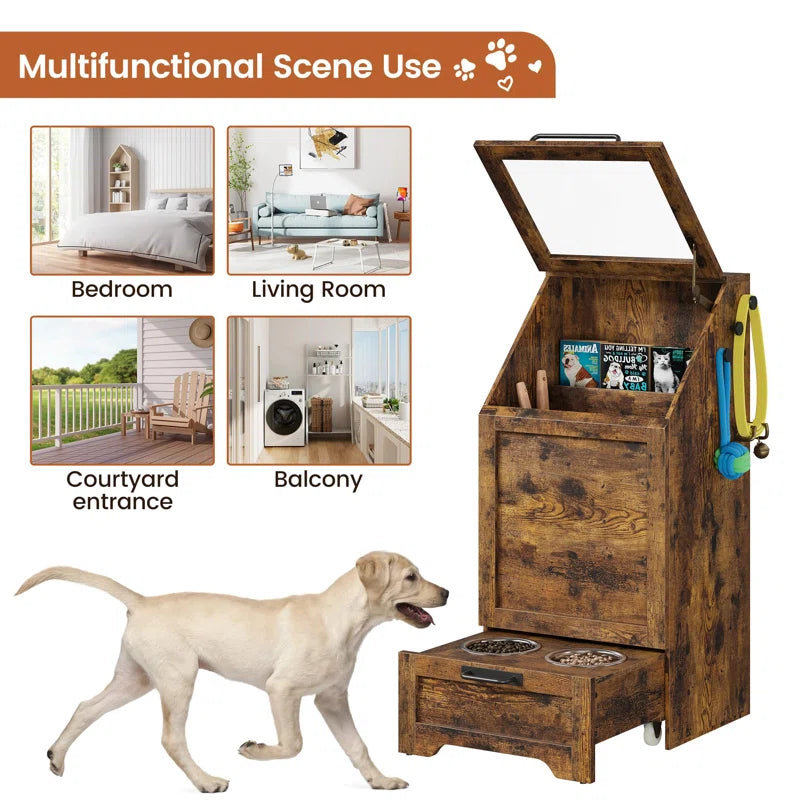 Pet Food Cabinet,Dog Feeding Station with 2 Elevated Dog Bowls