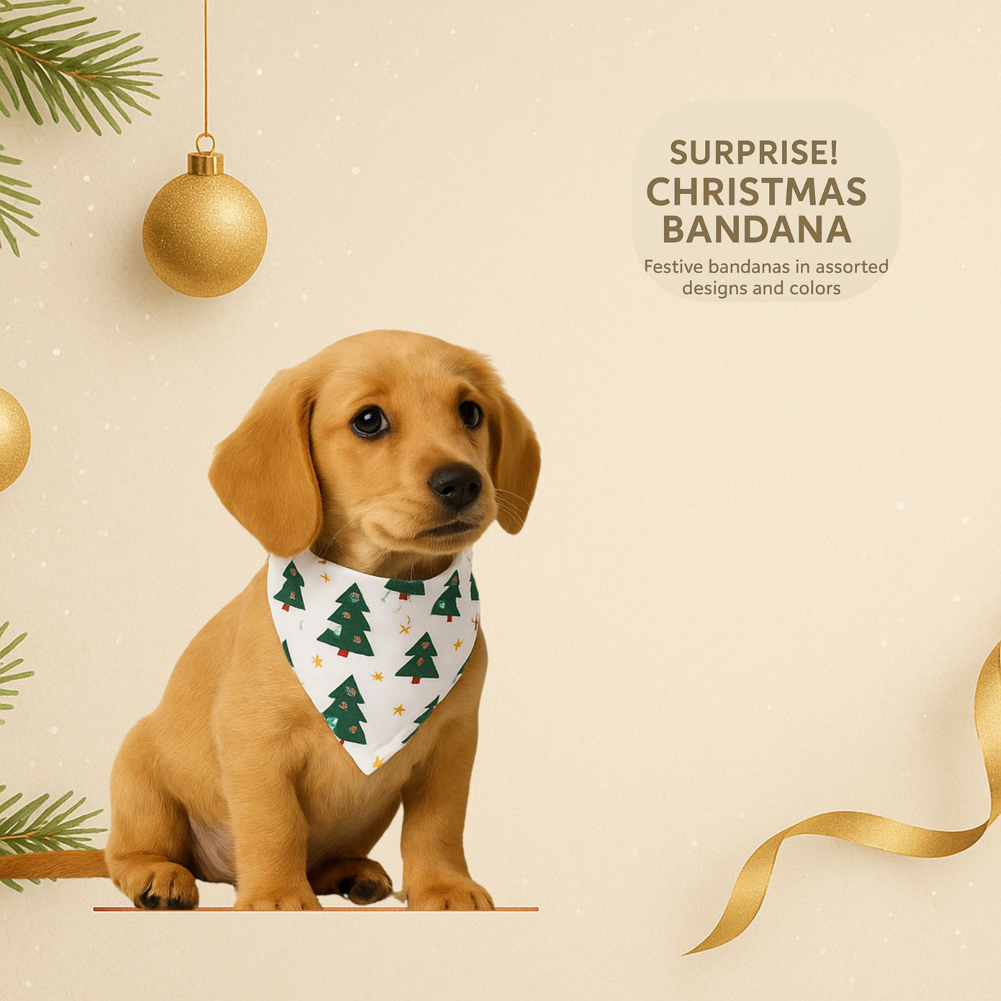 Christmas Mystery Bandana for Dogs — Surprise Holiday Print (Choose Color Family: Red, Green, White or Blue)