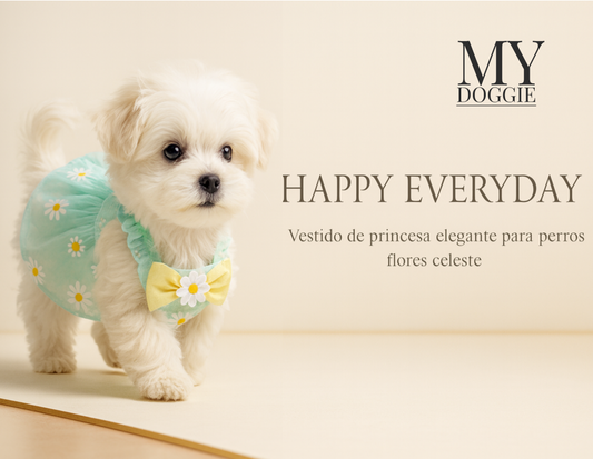 HAPPY EVERYDAY Vestido de princesa elegante para perros flores celeste