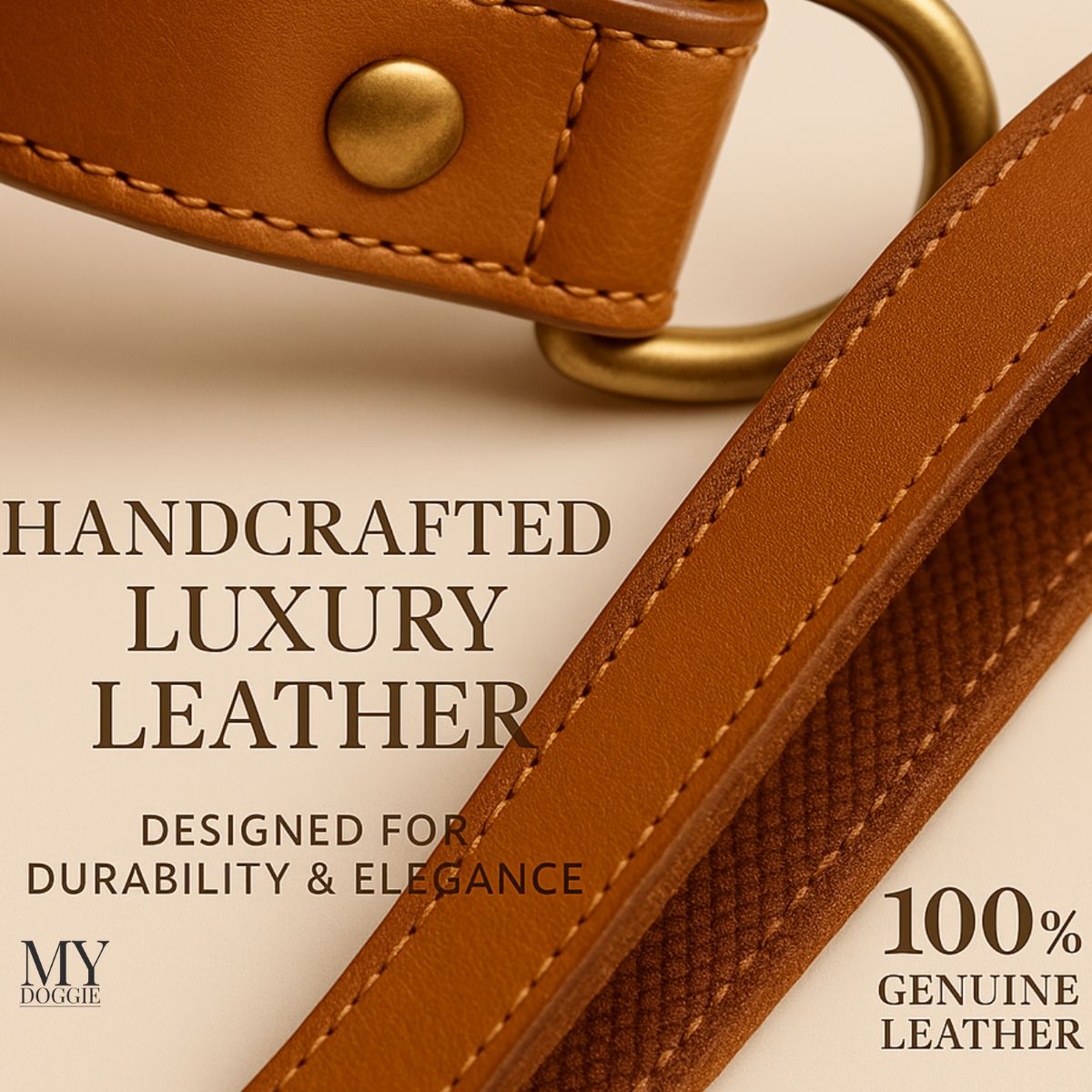 My Doggie Premium Leather Dog Collar with AirTag Pocket & Safety Clasp — 100% Genuine Leather, Heavy-Duty Buckles, Secure Matching Leather Leash