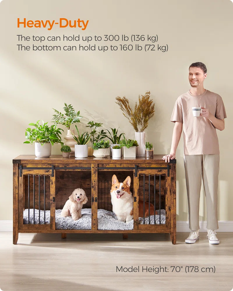 Colyt 64‘’ Large Dog Crate Furniture, Heavy-Duty Indoor Dog Kennel, with Divider, Sliding Doors