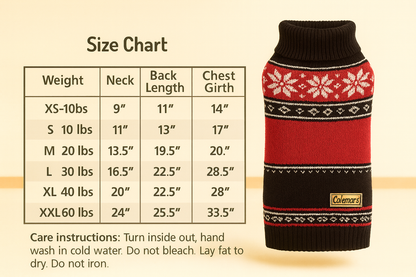 Fair Isle Knit Dog Sweater – Red All-Over Snowflake Pattern with Button Neck (Cozy Turtleneck)