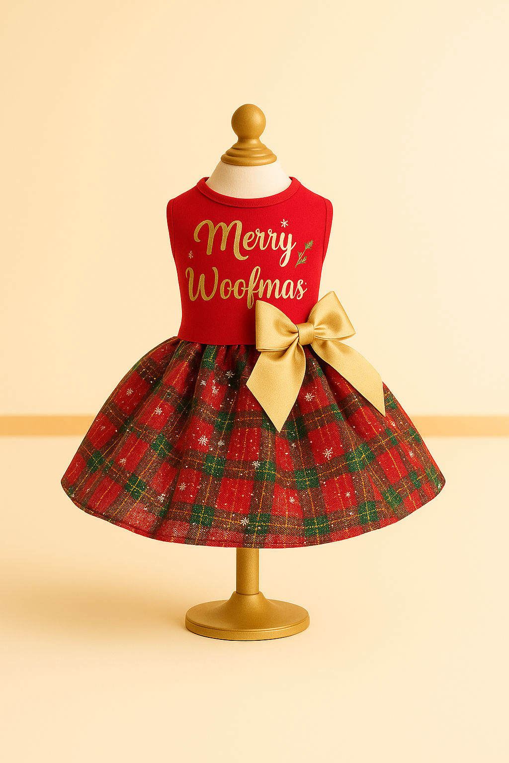 Dog Dress – Red Top, Gold Bow & Sparkle Tulle Skirt (Holiday)