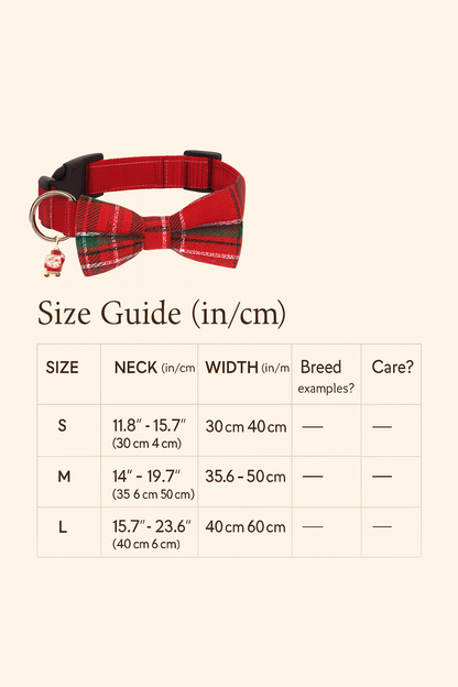 Holiday Plaid Dog Collars with Bow Ties  — , Metal D-Ring, Quick-Release Buckle, Santa & Tree Charms