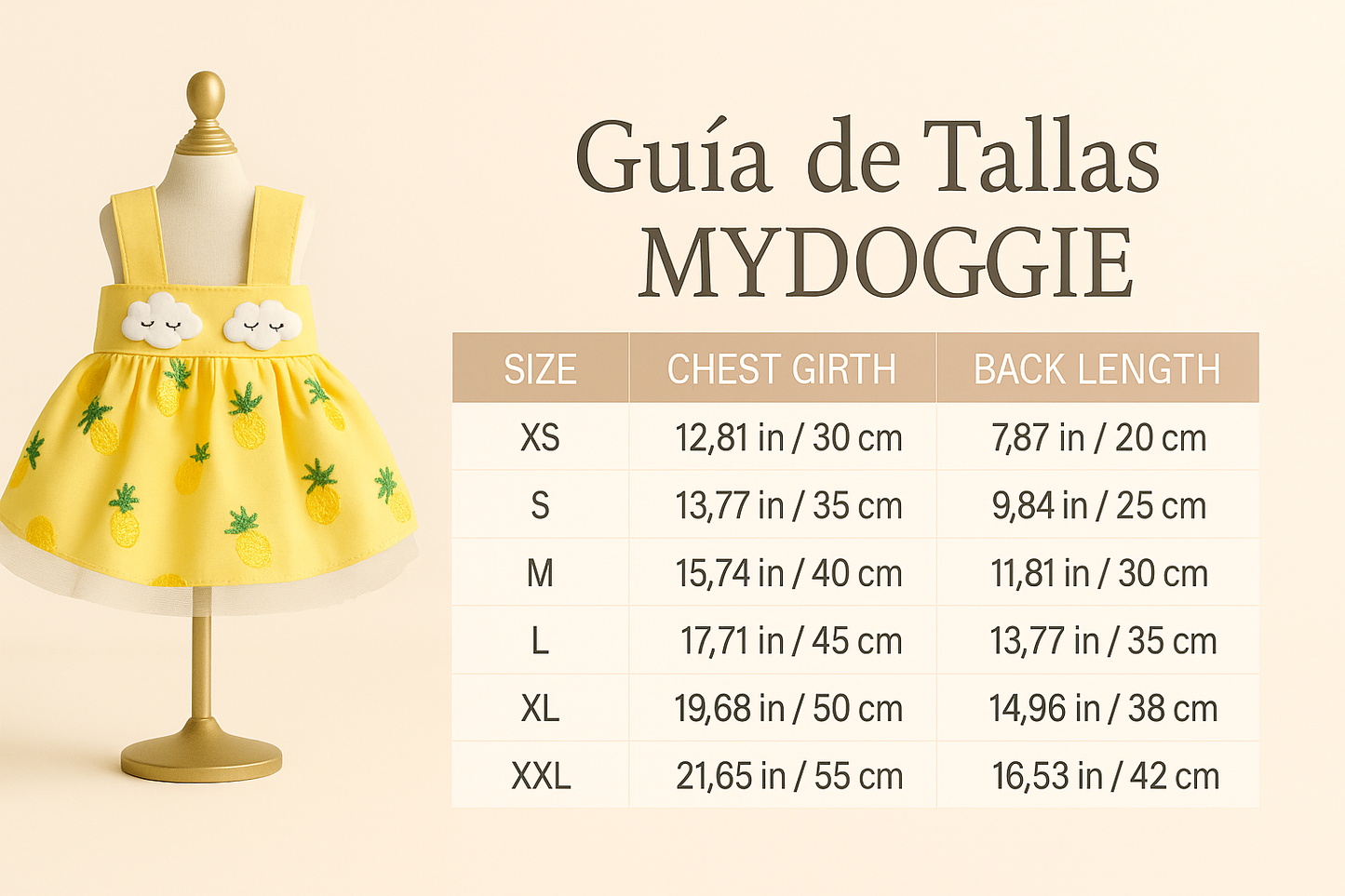 HAPPY EVERYDAY Vestidos de perro amarillo piñas