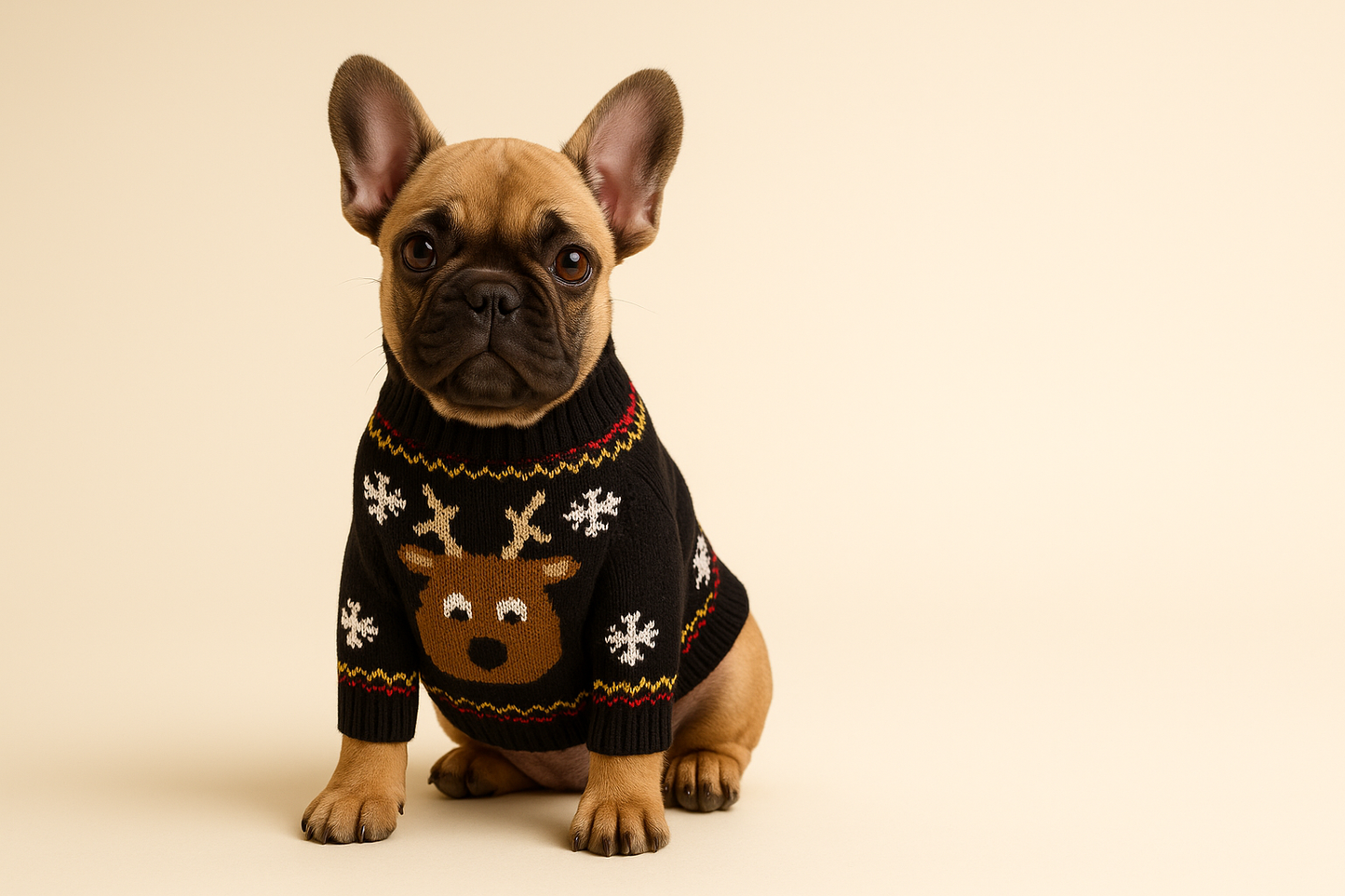 Reindeer Christmas Dog Sweater – Black Knit with Snowflakes