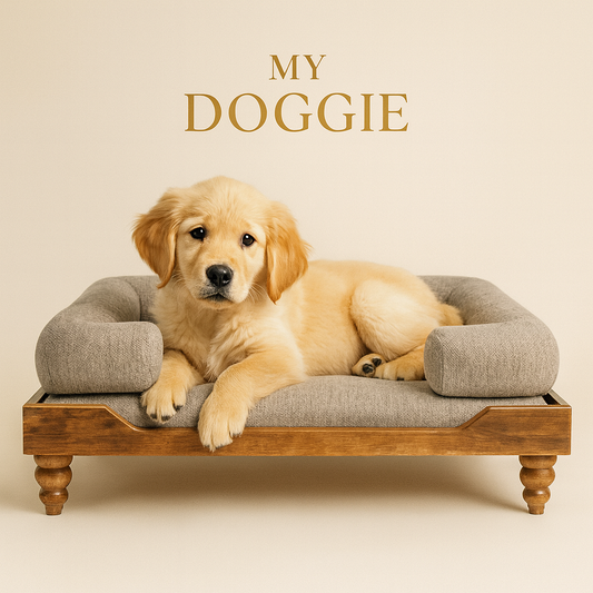Acacia Wood Dog Bed with Washable Cushion