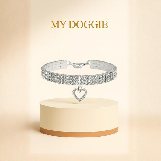 3 Pieces Bling Rhinestones Pet Collars Glitter Pendant Dog Collars Adjustable Crystal Cat Collar Elastic Pet Necklace for Small Pet Cat Dogs Puppy (White)