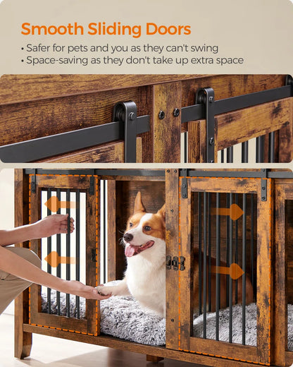 Colyt 64‘’ Large Dog Crate Furniture, Heavy-Duty Indoor Dog Kennel, with Divider, Sliding Doors