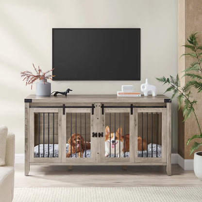 Colyt 64‘’ Large Dog Crate Furniture, Heavy-Duty Indoor Dog Kennel, with Divider, Sliding Doors