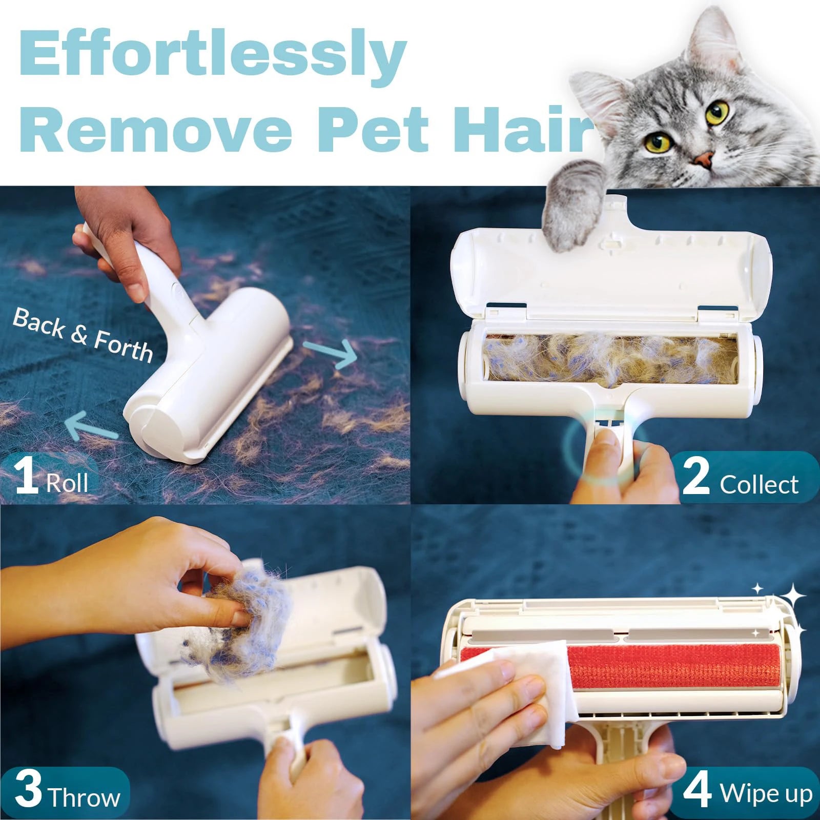Cat & Dog Hair Roller — Reusable, Furniture/Car/Clothes Cleaner