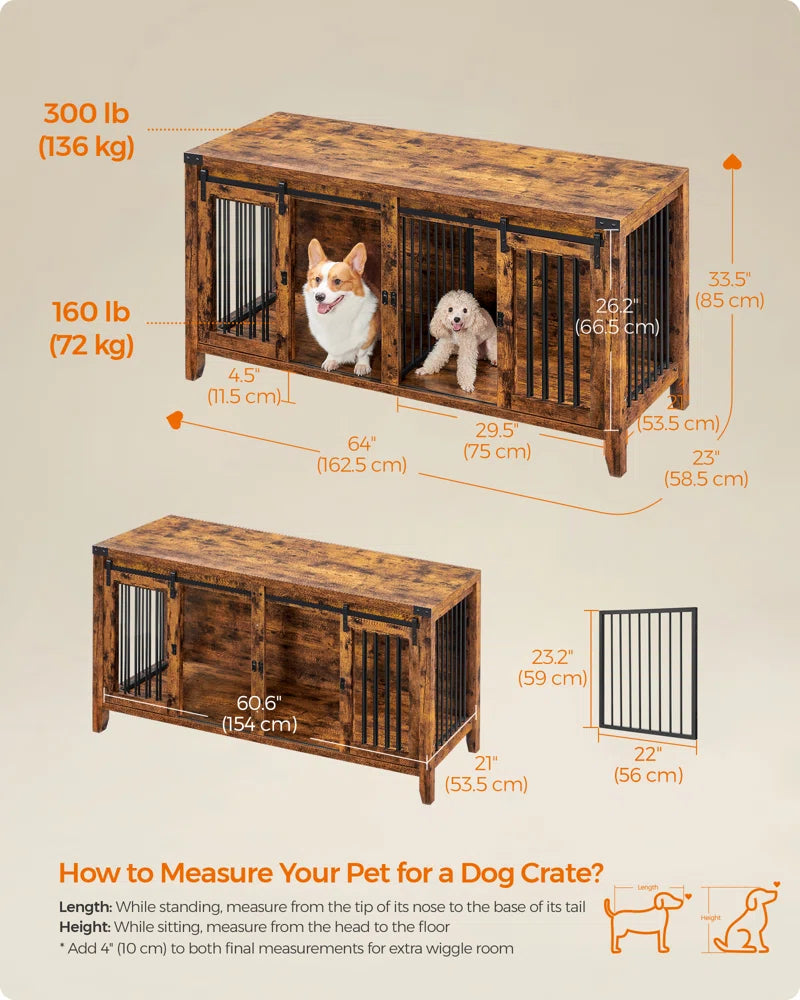 Colyt 64‘’ Large Dog Crate Furniture, Heavy-Duty Indoor Dog Kennel, with Divider, Sliding Doors
