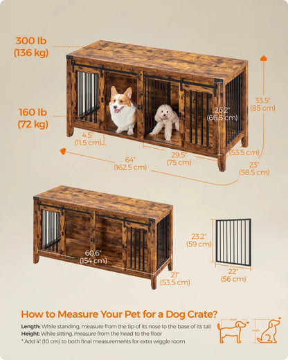Colyt 64‘’ Large Dog Crate Furniture, Heavy-Duty Indoor Dog Kennel, with Divider, Sliding Doors
