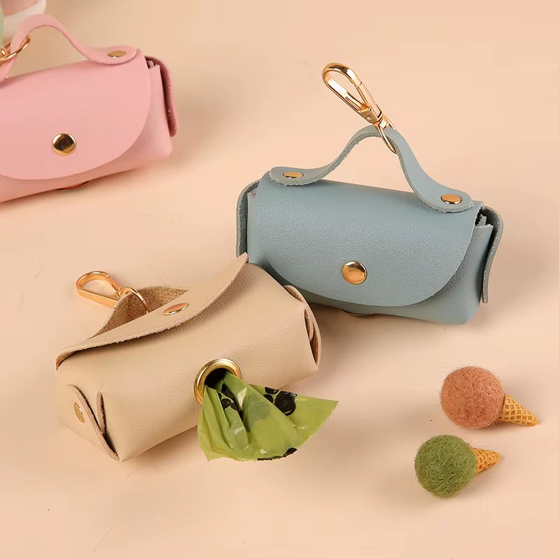 Portable Dog Poop Bag Holder PU Durable Pet Waste Bag Dispenser for Dogs Outdoor Pet Trash Bags Dispenser Dog Accessories