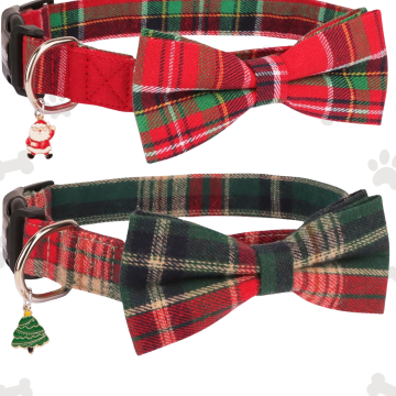 L PTDECOR Collar de Navidad  con lazo, ajustable, a cuadros rojos y verdes