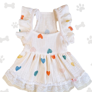  XS QWINEE Vestido de perro con patrón de corazón lindo con volantes