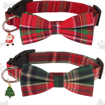 S PTDECOR Collar de Navidad con lazo, ajustable, a cuadros rojos y verdes