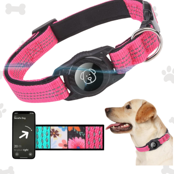 L BINGPET Collar  ROSA con soporte impermeable para Airtag